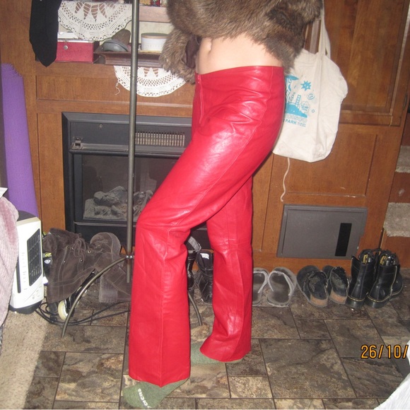 Yigal Azrouel red leather zip up bootcut pants - Picture 3 of 6